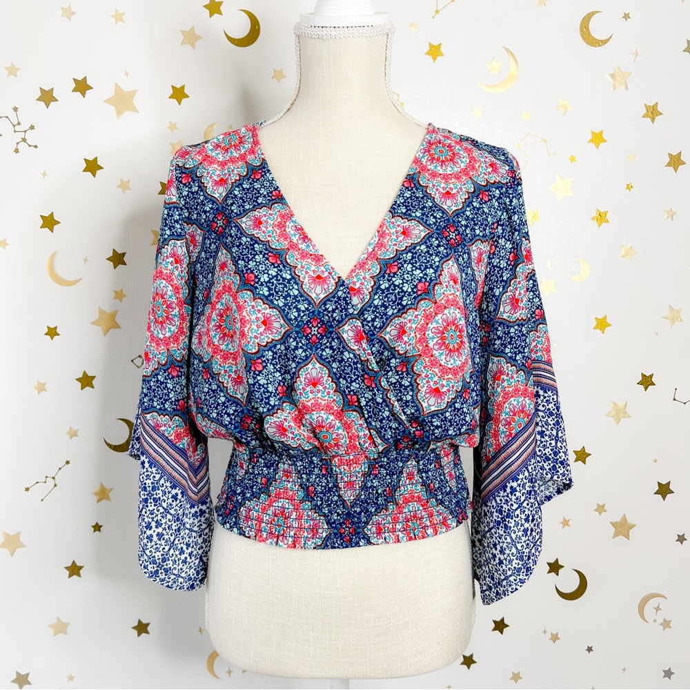 Twine & String Bohemian Flare Sleeve Crop Top Size Medium
